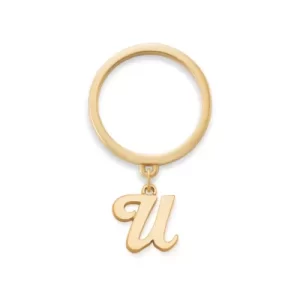 Small Script Initial Charm Dangle Ring
