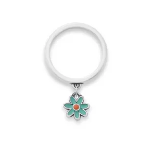 Enamel Mini Flower Charm Dangle Ring